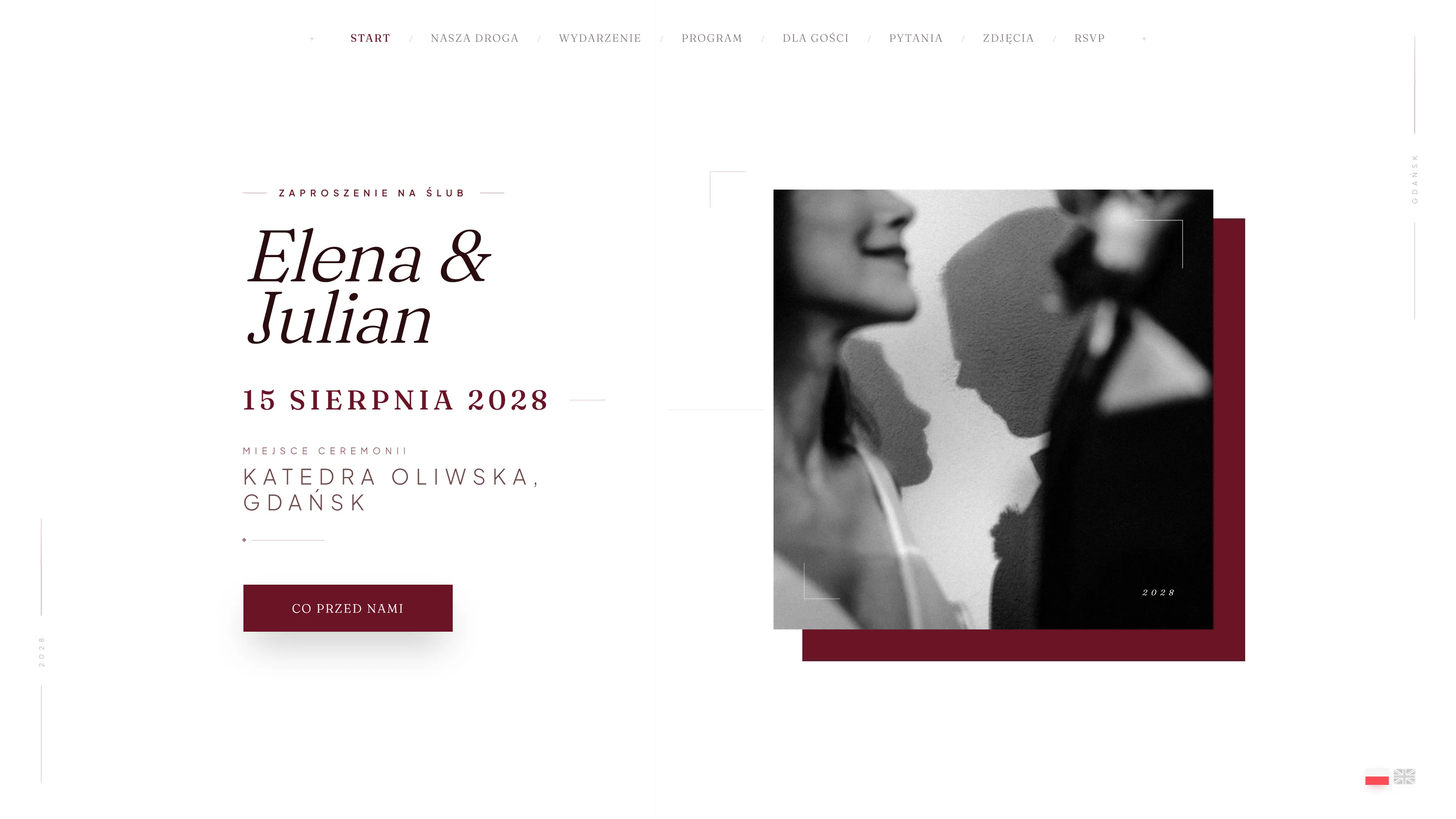 Projekt luksusowej strony ślubnej na ekranie laptopa